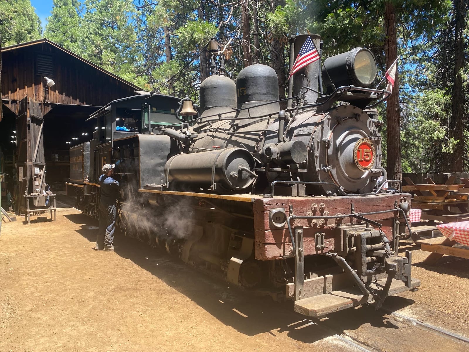 Yosemite Mountain Sugar Pine Railroad steam locomotive in the Sierra National Forest